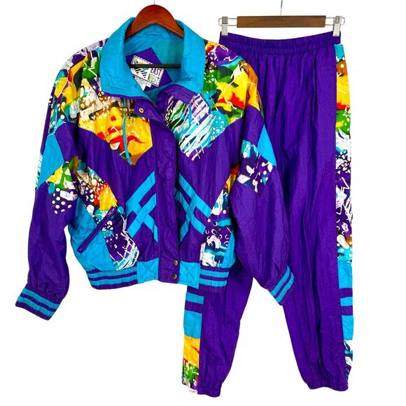 EAST WEST Womens Large Vintage 80s 90s Swishy Track Suit Retro Funky Artsy - Picture 1 of 9